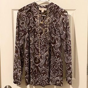 Michael Kors Brown Paisley Gold Chain Blouse NWT